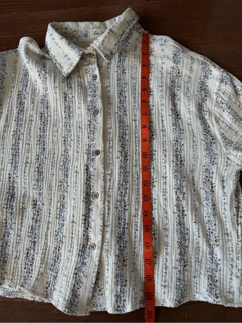 Love Notes Floral Stripe Cotton Gauze Cropped Button Down Shirt - Picture 4 of 5